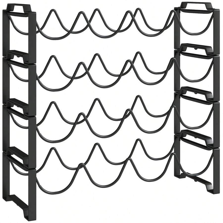 HOMCOM Wine Bottle Rack For 16 Bottles, Metal Storage Bottle Holder, Wine Rack For Kitchen, Dining Room, Black | Impressive. - 1 - View 1