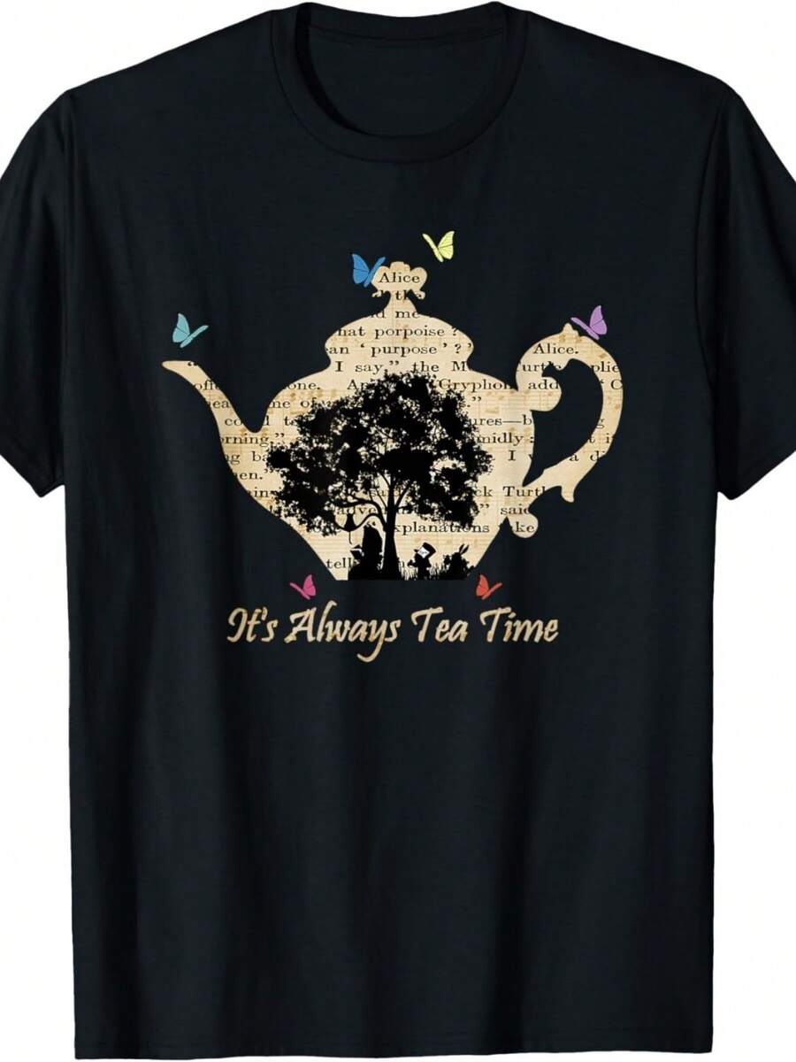 Alice In Wonderland Vintage Tea Time T-Shirt - Black - View 1