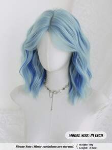 1 PC Short Wavy Highlight Bule Wigs For Women 14 Inch Shoulder Length Bob Curly Wavy Middle Part Wigs , Natural Synthetic Heat-Resistant Fiber Hair For Daily Or School,Use, Perfect For Holidays Music Festivals Celebrations, Sakura Celebration,Graduation Gift & Gift For Friend's Wig Accessory - Blue - View 2