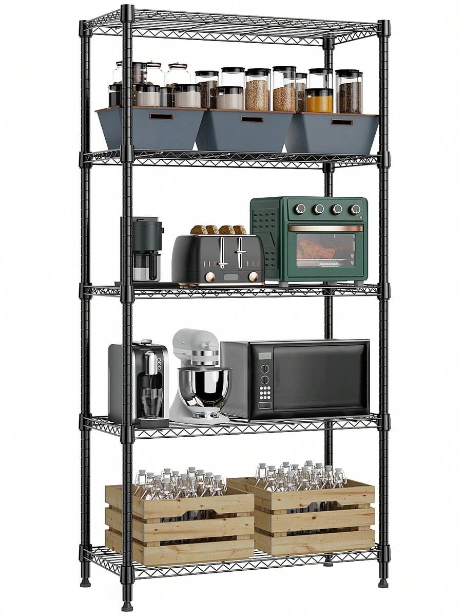 M MZG 1250 Lbs Storage Rack Metal Wire Shelving Unit,  5 Tier Black Heavy Duty Storage Standing Shelf Organizer For Laundry Bathroom Kitchen Pantry Closet Garage Basement Office-13.8" D X 29.5" W X 59.5" H - 黑色 - 查看 1