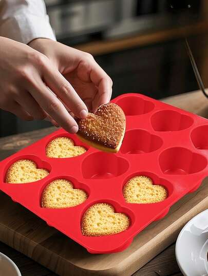 Heart-Shaped Silicone Baking Mold Heart-Shaped Cake Mold For DIY Brownies, Cupcakes, Cake Pops | , Microwave & Freezer Suitable For Home Kitchens, Dining Tables, Valentine's Day, Mother's Day, Engagements, Weddings, Essential For Home Baking, Kitchen Accessories