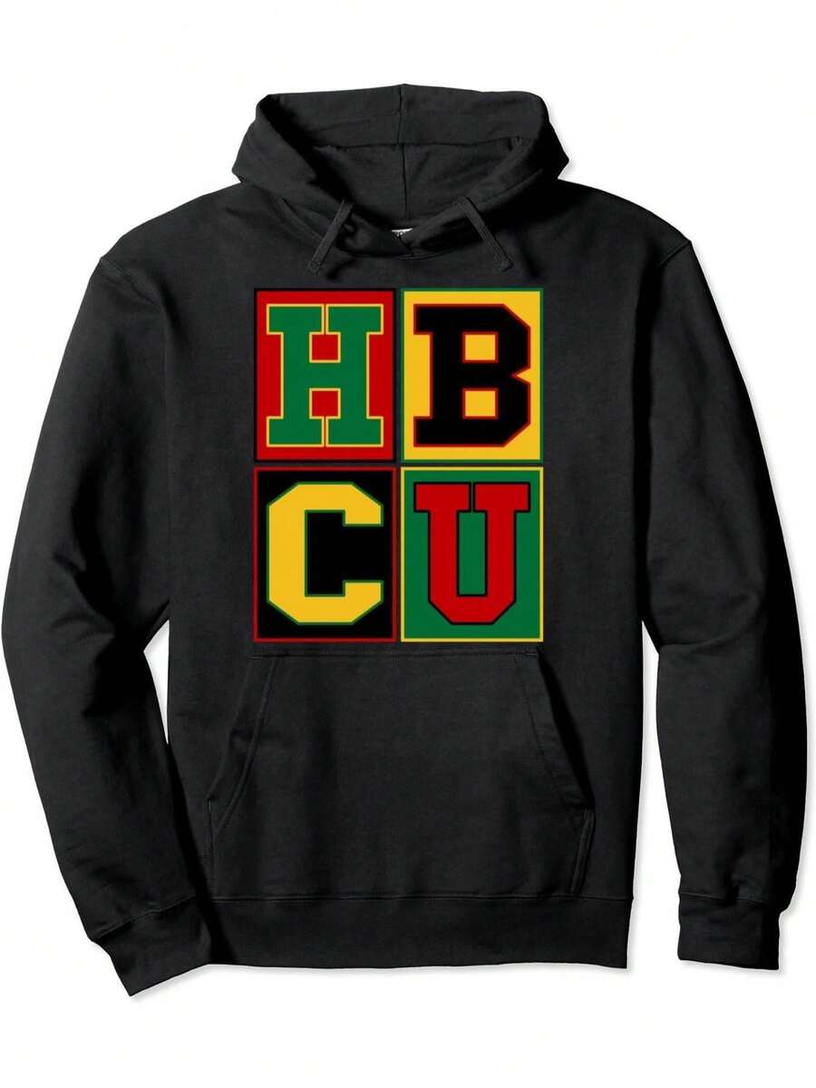 HBCU Block Letters Hoodie - Black With Bold Red, Yellow, Green, Blue, White - All-Season Pullover Sweatshirt For HBCU Alumni, Graduates, African American Heritage - Machine Washable Hooded Sweatshirt (Sizes S-XXL) - Perfect Gift For Family & Friends, Casual Wear, Stylish Hoodie, Comfortable Fit, Unisex Apparel, Graduates Gift, Durable Fabric, College Apparel, Unisex Fashion, Highquality Print, College Students - 黑色 - 查看 1
