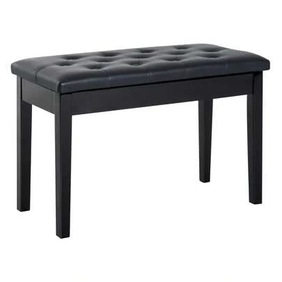 HOMCOM Piano Stool, Traditional Country Style Piano Bench With Storage, Rubberwood, Black Faux Leather, 76x36x50