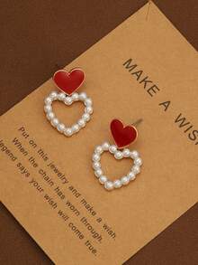 1 Pair Fashionable Minimalist Delicate Heart Patchwork Earrings, Versatile - Multicolor 3 - View 4