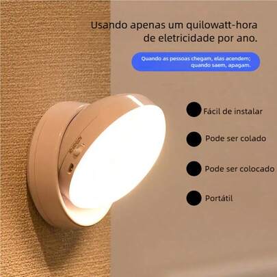Luz Noturna Com Sensor De Movimento USB-Lâmpada Redonda Economizadora De Energia Controle De Som/Para Quarto , Banheiro