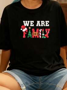 Fröhliche und helle Weihnachten Familienpaar passende Pyjamas T-Shirt Grafik-T-Shirts Frauen Crop Tops Sommeroutfits für Frauen Sommeroberteile T-Shirt - Schwarz - Übersicht 7