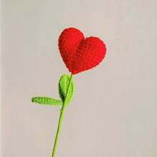 3/5pcs Handmade Crochet Heart Bouquet - Red Yarn Love Flowers With Green Stems, Perfect For Valentine's Day, Mother's Day, And Special Occasions Gift - Multicolor - View 3