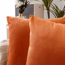 1个/2个装 万圣节主题装饰抱枕套，天鹅绒材质，适用于沙发、卧室、客厅、户外，尺寸：12x20英寸（30x50厘米）/18x18英寸（45x45厘米），橙色 - 橘色 - 查看 7
