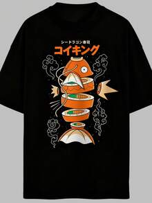 PKM Magikarp Shirts, Anime Sushi T-Shirts, Fun Koi Fish Pattern T-Shirts, Japanese Aesthetic Otaku Gifts - 黑色 - 查看 1