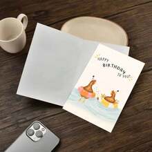 1pc Funny Swimming Chickens Birthday Card Greeting Card With Envelope Playful Farm Animal Design With Party Hats In Water Scene, Perfect For Sending Joyful Birthday Wishes, Great For Friends, Family Members, Coworkers - Multicolor - View 4