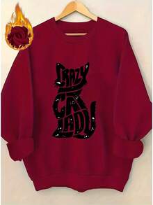 2026 Valentine Outfits For Women Crazy Cat Wizard Personality Print Women's Daily Casual Fleece Thickened Pullover Sweatshirt Loose And Comfortable Valentine's Day - 杏色 - 查看 8