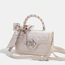 Fashionable High-End Pu Tote Bag With Versatile Square Shape And Cute Cherry Print, Perfect For Shopping, Dating Or Cross-Body For Girls Send Scarf., Best Mother's Day And Valentine's Day Gifts - trắng - Xem 1