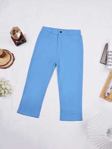 Apperloth A Vintage Solid Color Slant Pocket Slim Fit Capri Pants, Suitable For Casual Daily Wear, Dates, Music Festivals And Other Occasions - Blue - View 7