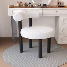 Silla de Maquillaje Minimalista Moderna con Respaldo de Felpa - Reposabrazos Acolchados Suaves,- Decoración Elegante para el Hogar, Dormitorio, Baño - Blanco - Ver 6