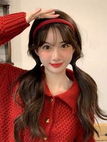 1件装女士配饰，女士发饰，发带，适合春、秋、冬、夏四季佩戴，可作洗脸发夹、发圈、丸子头饰，多功能户外头饰，时尚装饰，女士配饰，女士发饰，发带，发箍，发圈头饰发箍 - 酒紅901 - 查看 3