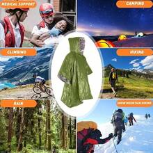 Poncho de Emergencia de 4 Piezas y Forro de Manta de Mylar, Manta de Supervivencia con Aislamiento de Película de Aluminio, Poncho Impermeable y a Prueba de Viento Adecuado para Situaciones de Emergencia al Aire Libre, Camping y en el Coche (Verde) - verde - Ver 3