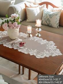 1 件 100% 涤纶刺绣桌旗，银色绣花线，婚礼和派对桌布 - 白色 - 查看 15