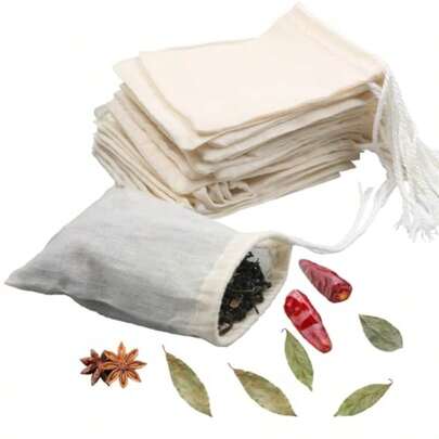 10Pcs Reusable Tea Filter Bag Soup Bone Broth Brew Spice Muslin Strainer Natural Unbleached Cotton Cheesecloth Bags For Cold Brew Coffee 4x6inch
