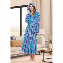 Bata de mujer, bata de baño larga de peluche con capucha, batas con capucha para mujeres talla grande, bata de baño 31371252 - Azul - Ver 6
