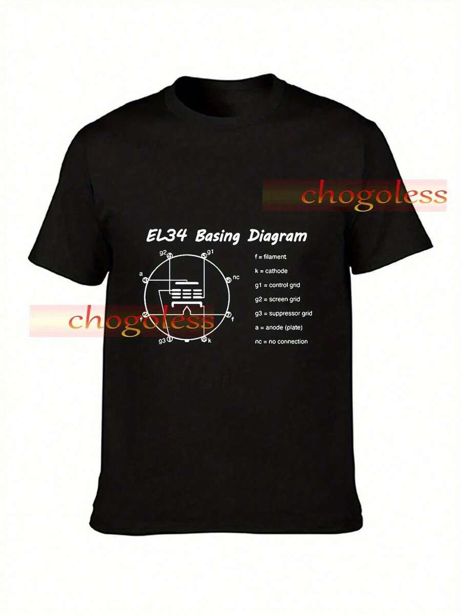 T-shirt épais pour hommes avec impression du schéma de base EL34 - T-shirt casual noir à col rond et manches courtes pour toutes les saisons, coupe régulière, sans ceinture, vêtement pour toutes les saisons, style casual, tissu en coton durable - Noir - Voir 1