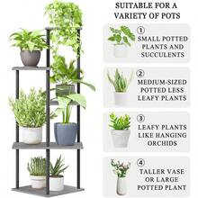New Plant Stand Indoor 5-Tier Metal Wood Plant Shelf For Multiple Flower Pots Corner Tall Flower Holders For Living Room Balcony Bedroom Oak Grey - 橡木灰 - 查看 7