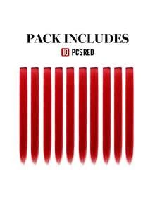 10pcs Red Colored Clip-In Hair Extensions, Straight Hair For Women, Highlight Hair Pieces, Suitable For Daily Wear, Parties, Cosplay And Halloween Princess Party, 22 Inches - Red - View 10
