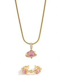 Elegant Pink Heart Pendant Necklace, Open Ring, Suitable For Women's Daily Wear, Parties, Music Festivals, Holiday Gift For Friends - Pink Heart Pendant Necklace - View 5