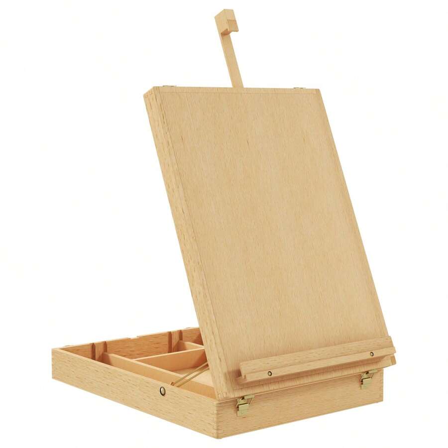 HOMCOM Tabletop Easel, Adjustable And Foldable Suitcase Easel With Handle And Storage Space, Made Of Wood For Painting And Drawing On Site.
