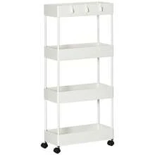 HOMCOM 4-Tier Rolling Kitchen Shelf, Storage Rack With Wheels And Brakes, Versatile, White