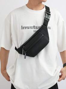 男士新款单肩包、户外背包、骑行腰包、运动休闲斜挎包、手机包、多功能包、胸包、收纳包 - 黑色 - 查看 4