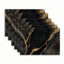 2/4/6 pezzi Sottopiatti di lusso in marmo nero e oro, 31,75 x 41,91 cm, lavabili, rettangolari, adatti per cucina, sala da pranzo, decorazioni per feste e banconi - nero - Visualizzare 2