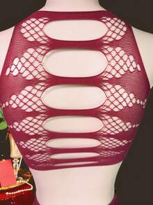 Set de 2 piezas de lencería con mono de encaje sexy - Burdeos - Ver 5