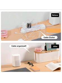 1pc Large Wooden Grain Cable Management Box - Wooden Grain Cable Organizer Box With Cover, Cable Tidy Box With Charger Organizer And Winder, Desktop Cable Management, Covered Power And Charging Cable Storage Box - Organize Cables, Cords And Various Wires - Space-Saving Desktop Socket Management, Suitable For Kitchen, Living Room, Bedroom, Office And Dining Room - Multicolor - View 10