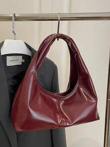 Túi đeo chéo tay bằng da nhăn màu đỏ tía mới năm 2025, túi đeo vai cỡ lớn thời trang, túi xách hàng ngày đa năng. - Màu Đỏ Sâu - Xem 5