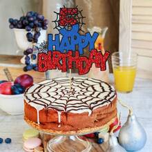 1pc 3/4/5/6 Years Old Birthday Cake Topper - Glitter Spider Web, Celebrate 3/4/5/6 Years Old Birthday, Birthday Cake Toppers, Spider Party Decor, Suitable For 3/4/5/6 Years Old Birthday Party Cake Decorations - Multicolor - View 7
