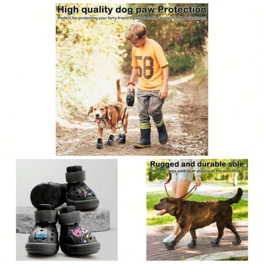 Dog Shoes Hot Pavement, Non - Slip Waterproof Breathable Easy To Clean Put On And Take Off Dog Boots, Paw Protector Hot Summer Roads Winter Snow Black, Size 9: 2.76 Inchx3.35 InchL* - 黑色 + 9 號:(2.76"x3.35")(寬*長) - 查看 1