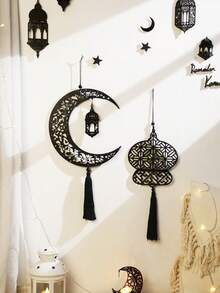 1件/2件新月形流苏壁挂装饰，波西米亚伊斯兰阿拉伯图案灯笼星月艺术节日装饰，斋月开斋节家居墙面装饰，客厅卧室玄关窗户门派对装饰，现代斋月家居饰品 - 彩色 - 查看 6