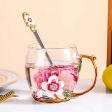 1件（1杯1勺）黛西咖啡杯水杯玻璃杯搪瓷勺早餐牛奶果汁杯（不带盖） - 彩色 - 查看 13