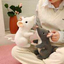 1pc Adorable Plush Realistic Mouse Stuffed Animal Doll, Soft Fluffy Cute Big Ear Mouse Doll, Funny Pet Doll, Cat Doll, Children's Birthday Gift - Multicolor - View 4