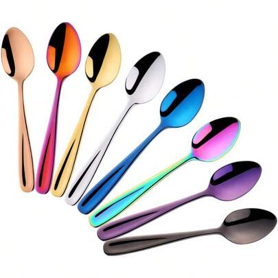 WSXC 8 Pieces 18/10 Dessert Spoons Teaspoons Small Coffee Spoons Espresso Spoons 5.5 Inch Multicolor
