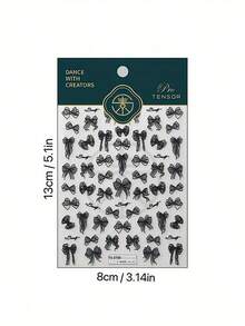 3D Embossed Black & White Lace Bow Stickers - Cartoon-Style Self-Adhesive Polyurethane Decals For Nails, Phone Cases, Journals - Glossy Finish, Irregular Shapes, DIY Crafts, Lace Nail Stickers, Journal Decoration, Craft Embellishments, Cartoonish Bows, Singleuse Decor - 黑色 - 查看 6