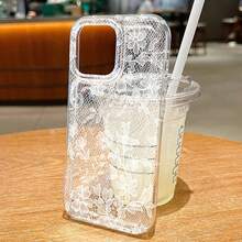 Sexy White Lace Pattern Transparent Phone Case, Compatible With 17/16/15/14/13/12/11 Pro Max/17/Air/7/8 Plus/X/XS Max/XR/16e/SE 2022, Shock-Absorbing Soft Shell - White - View 10