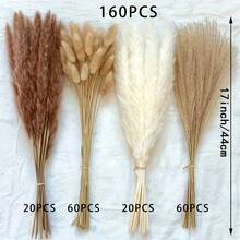 25/50/80/160pcs Natural Premium Pampas Grass Decor - Dried Rattan Flowers For Home, Wedding, Event & Festive Season Decorations (Christmas, Halloween, Easter, Thanksgiving) - Multicolor - View 4