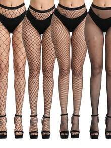 Women's Sexy Fishinet Tights, For Daily Life, High Waisted Mesh Pantyhose, Slim Fit, Comfortable, Suitable For All Seasons, Dates, Parties, Dances, Fashion, Personalized, Sexy, Versatile  Fabric    Hollow Out - màu đen - Xem 1