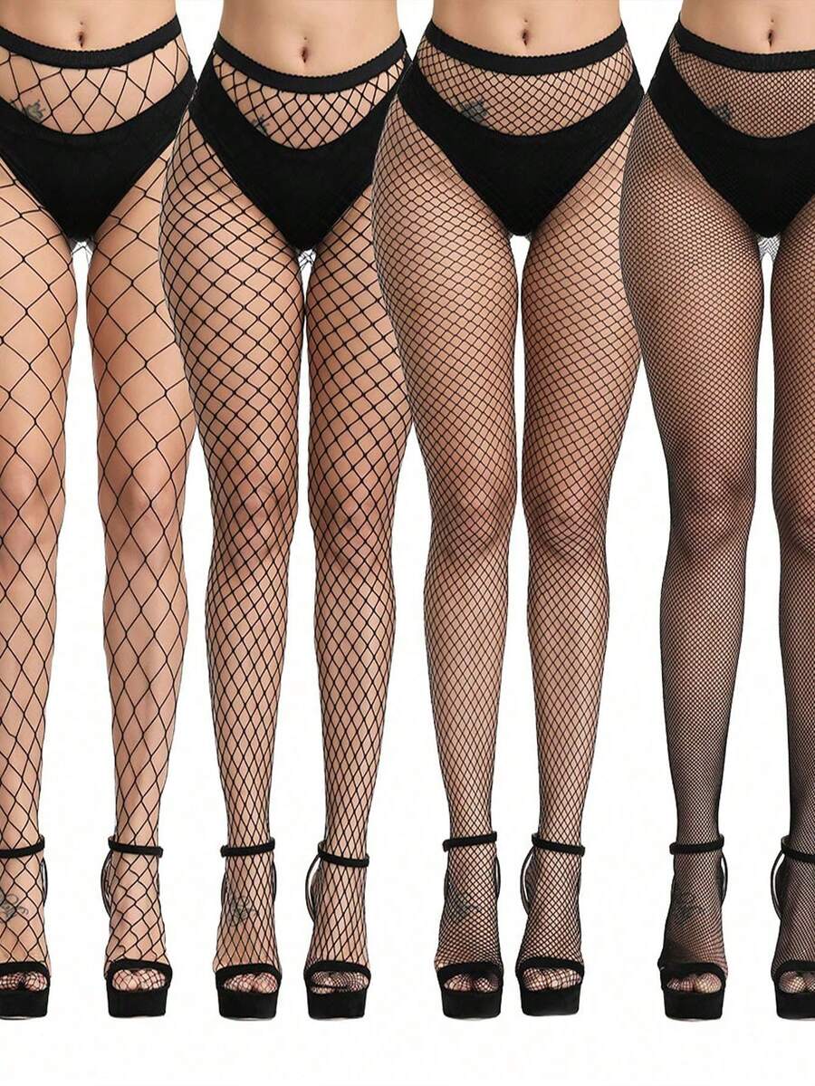 Women's Sexy Fishinet Tights, For Daily Life, High Waisted Mesh Pantyhose, Slim Fit, Comfortable, Suitable For All Seasons, Dates, Parties, Dances, Fashion, Personalized, Sexy, Versatile  Fabric    Hollow Out - màu đen - Xem 1