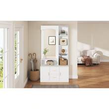 90*40*180cm Multifunctional Hallway Unit With Storage, Wardrobes With Shoe Rack And Mirror, Wardrobe With 2 Drawers And 2 Cabinets, Chest Of Drawers With Shelf, White - 1 - 查看 9