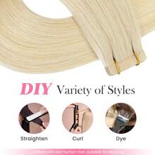 150grams Tape In Hair Extensions Human Hair,#60 Platinum Blonde 16-26inch,20Pcs/50Grams,100% Brazilian Remy Tape Ins Real Human Hair Extension,Christmas Birthday Gift For Women, Perfect For Daily Party & Wedding Use, 4-5 Packs To Add Length & Volume - S60 - 查看 5