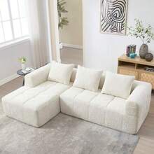 Modern Sectionalsofa, L-Sofa, 3-Sitzer-Sofa, keine Installation erforderlich, Chenille-Sofa mit Chaiselongue und Armlehnen, 3 Kissen, Seitentasche für Fernbedienung, Bege - Bege - Ver 3