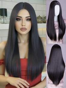 26-Inch Brown Long Straight Middle-Parted Full Wig For Women, Suitable For Daily Wear, Parties And Holidays - Multicolor - View 10