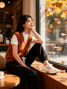 بنطلون نسائي من الفليس الدافئ مع رباط، لون أحادي بسيط | بنطلون رياضي فضفاض بخصر عالي مع رباط، مناسب للخريف/الشتاء للاستخدام اليومي، المنزل، والموضة الشارعية